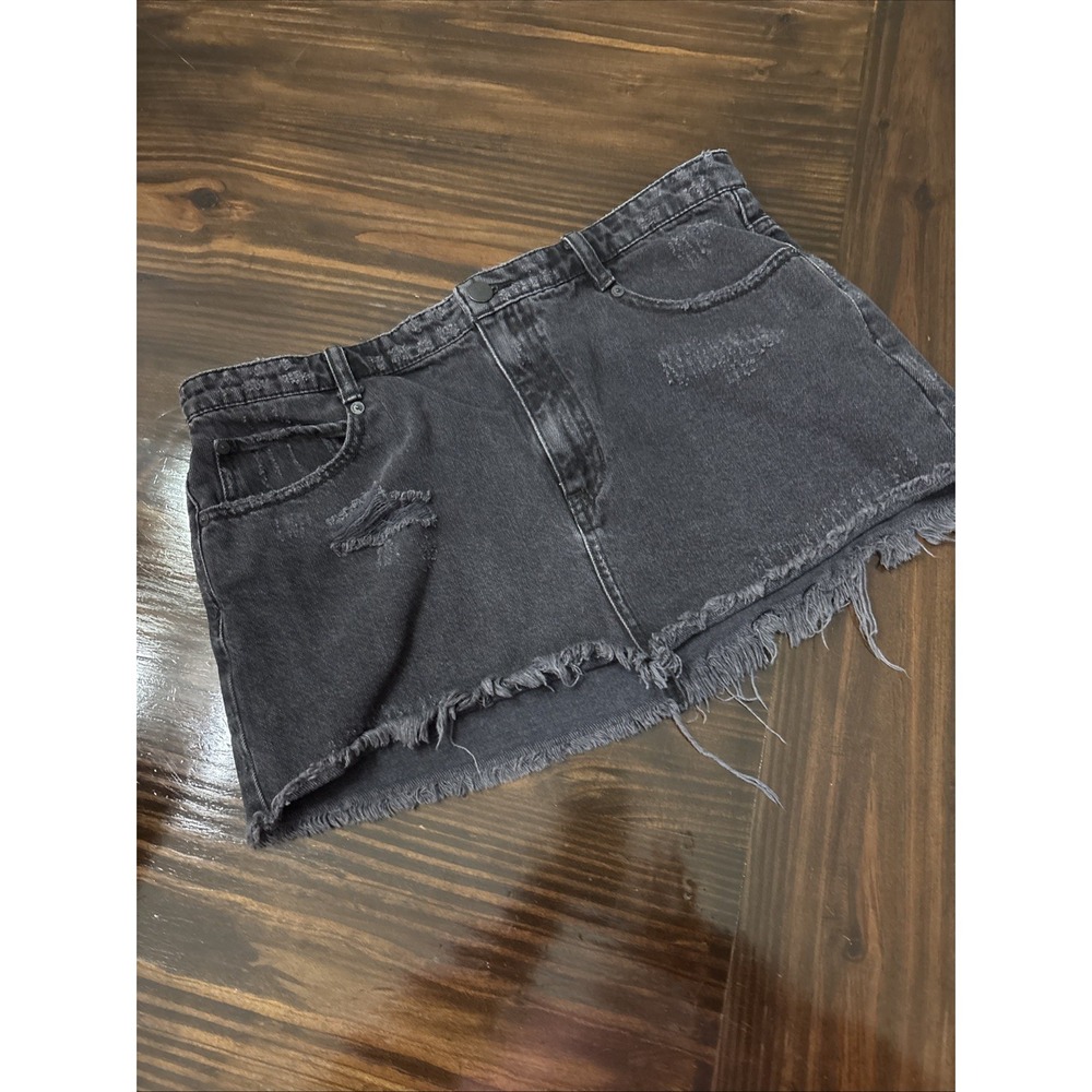 Free People Distressed Black Mini Skirt Size 10 Denim